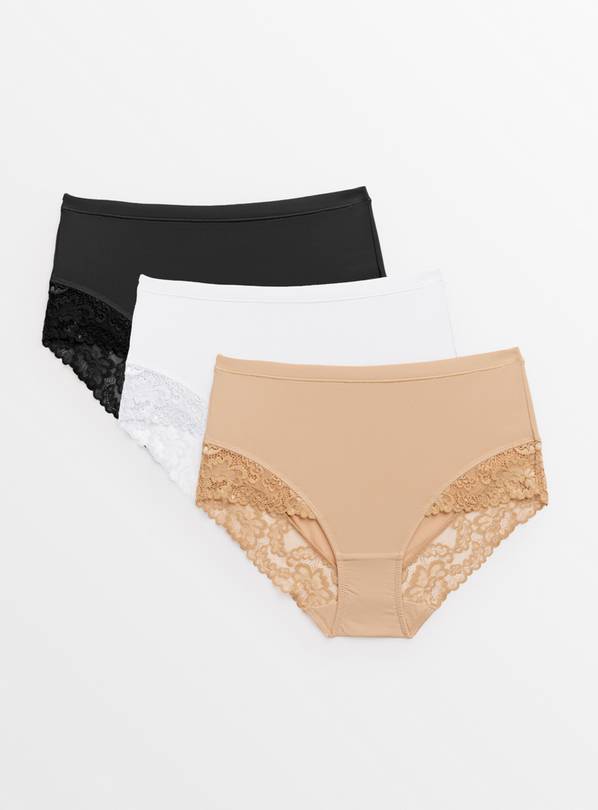 Black, White & Beige Lace Full Knickers 3 Pack 8